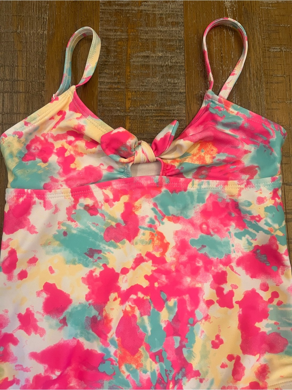 Lands End Kids Tie-Dye One-Piece Swimsuit in Pink & Teal